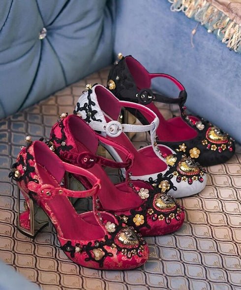 Embellished T-Strap Heels